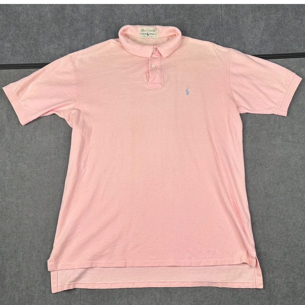 Vintage‎ Ralph Lauren Authentic Roughwear Pink Polo Shirt Made in USA Mens Large